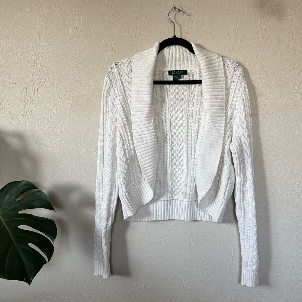 Like New Ralph Lauren White Cable Knit Cardigan Sweater